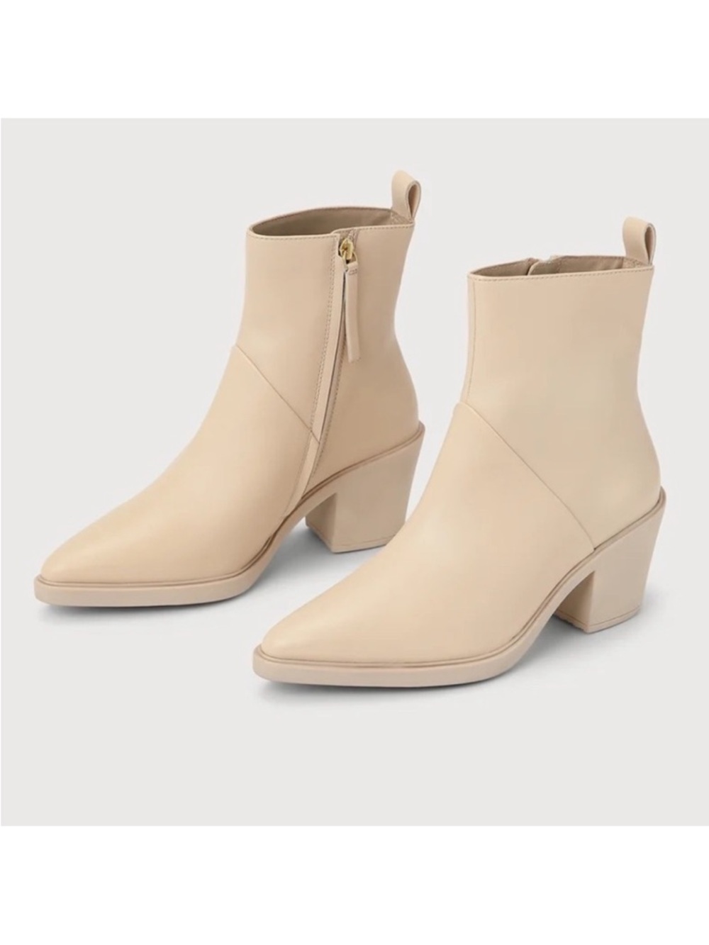 Seychelles Pointed Toe Block Heel Ankle Boots in Beige